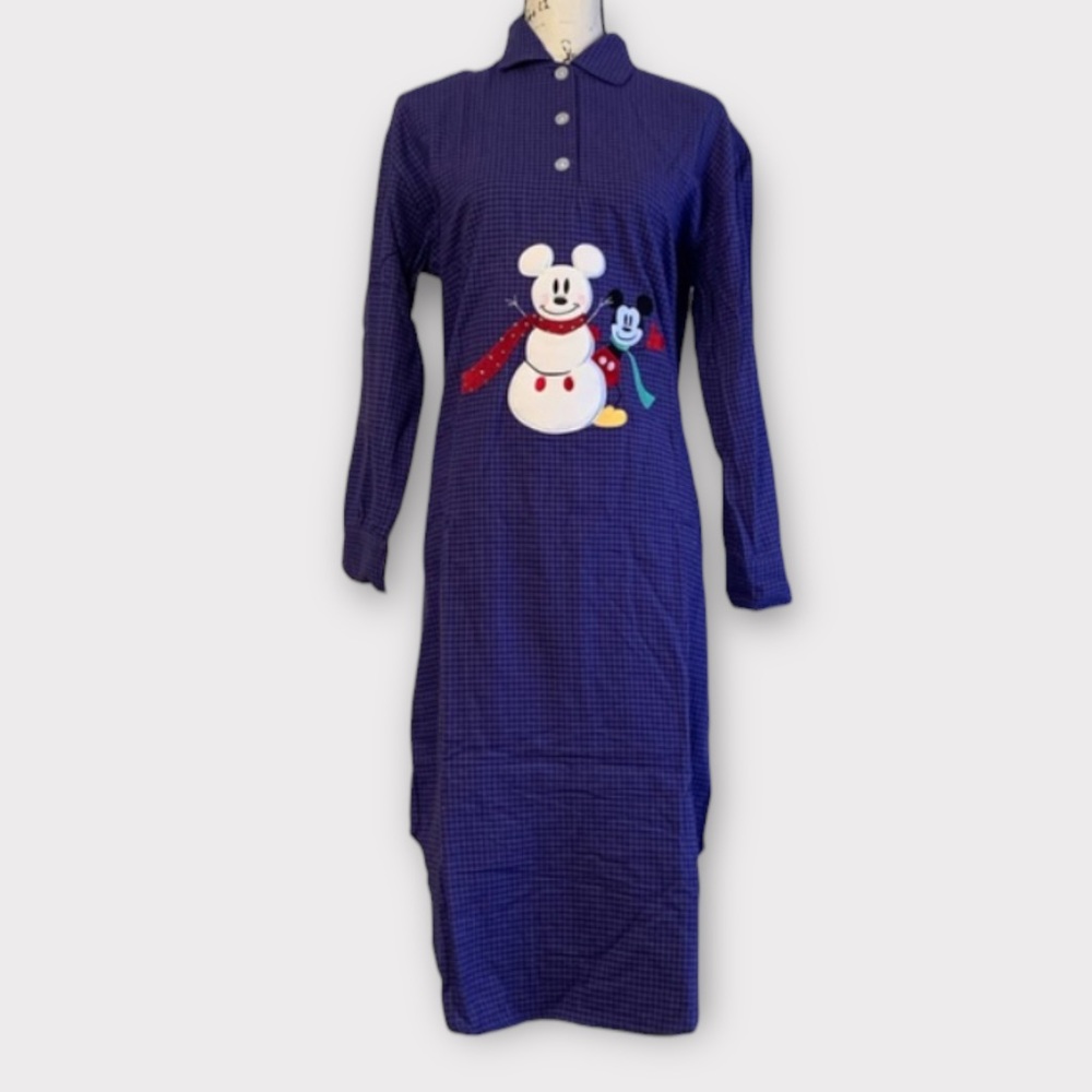 Vintage 90s Mickey Mouse Snowman Flannel Nightgown Sleep Shirt